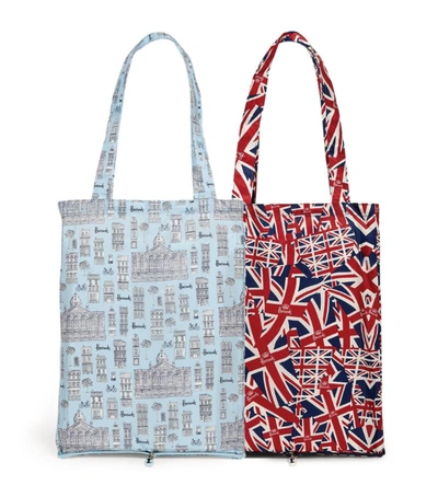 Harrods Recycled Union Jack & London Town Pocket Shopper Bag (set Of 2) In Multi