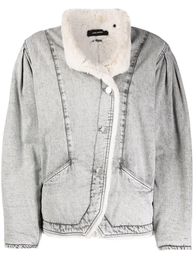 Isabel Marant Dipauline Oversize Faux Shearling Denim Jacket In Grey-lt