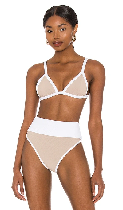 Beach Riot Pamela Bikini Top In Taupe & White