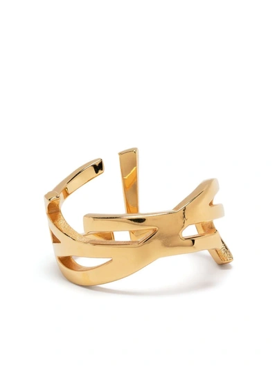 Saint Laurent Opyum Twist Logo Ring In Gold