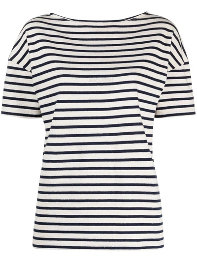 Saint Laurent Horizontal-stripe Short-sleeve T-shirt In White