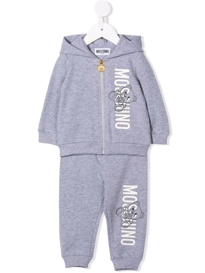 Moschino Babies' Logo-print Tracksuit Set In Grey