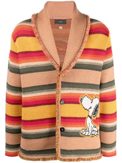 Alanui X Peanuts Patterned Intarsia-knit Cardigan In Beige Multicolor