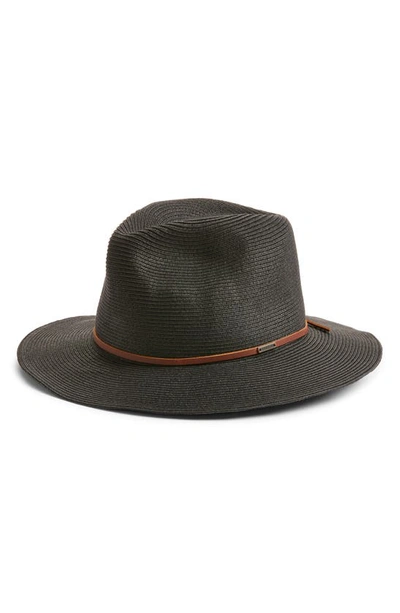 Brixton Wesley Packable Straw Fedora In Black/brown