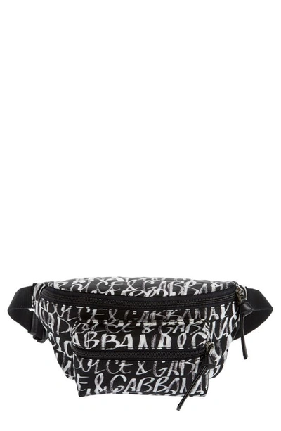 Dolce & Gabbana Logo Print Belt Bag In Black Printed