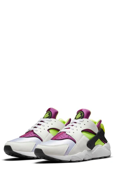 Nike Air Huarache Sneaker In White/ Neon Yellow/ Magenta