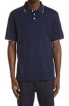 Giorgio Armani Tipped Short Sleeve Cotton Polo In Navy/ White