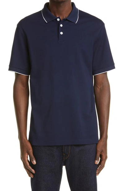 Giorgio Armani Short Sleeve Cotton Polo Shirt In Blue