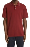 Giorgio Armani Tipped Short Sleeve Cotton Polo In Merlot/ Tan