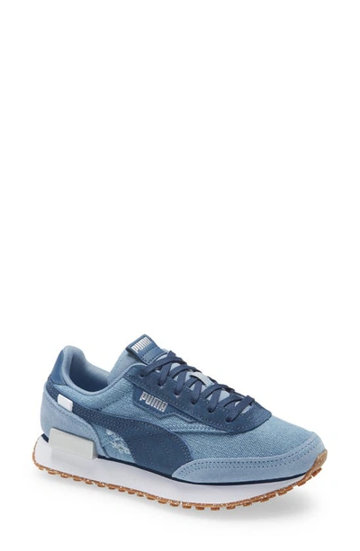 Puma Future Rider Denim Trainer In Faded Dark Denim Silver