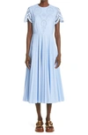 VALENTINO VALENTINO BRODERIE ANGLAISE PLEATED COTTON BLEND MIDI DRESS,WB3VAWG06HB