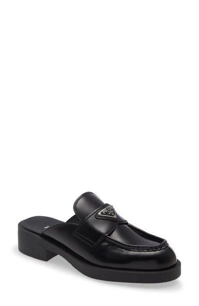 Prada Logo-plaque Leather Mules In Nero