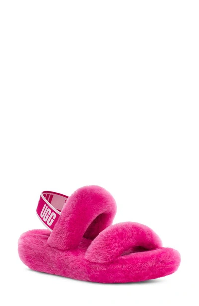 Ugg Oh Yeah Zwart Sheepskin Sandals In Berry/white