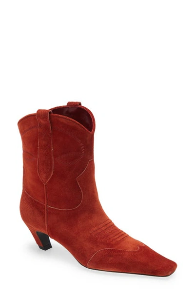 Khaite Dallas Suede Cowboy Ankle Boots In Brown