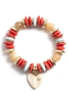 AKOLA ZINNIA HEART CHARM STRETCH BRACELET,21SCHARM05-RED