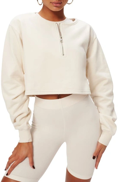 Good American Collarless Half Zip Sweatshirt In Bone001