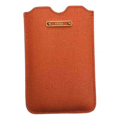 Pre-owned Fendi Leather Iphone Case In Orange