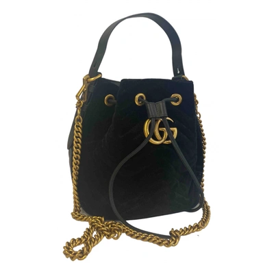 Pre-owned Gucci Gg Marmont Bucket Velvet Handbag In Black