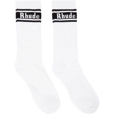 Rhude White & Black Stripe Logo Socks In White,black