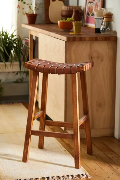 Urban Outfitters Woven Leather Stool In Brown