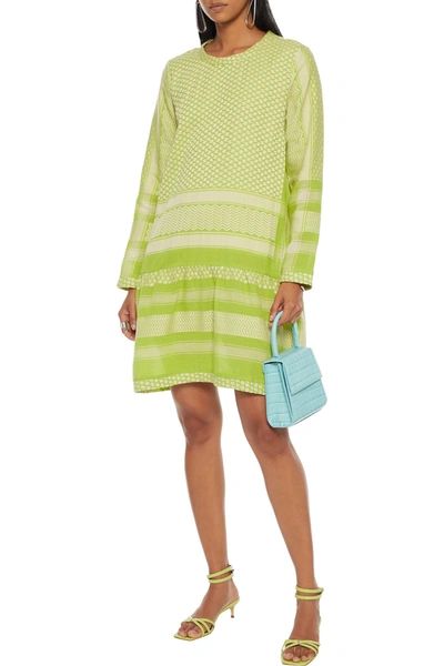 cecilie copenhagen green dress Cecilie Copenhagen 2o Gathered Cotton-jacquard Mini Dress In Lime Green