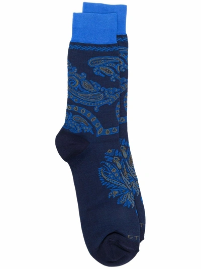 Etro Paisley-print Ankle Socks In Blue