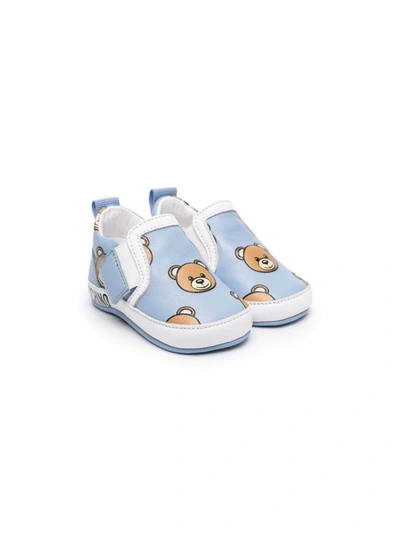 Moschino Babies' Teddy Bear-print Leather Trainers In Blue