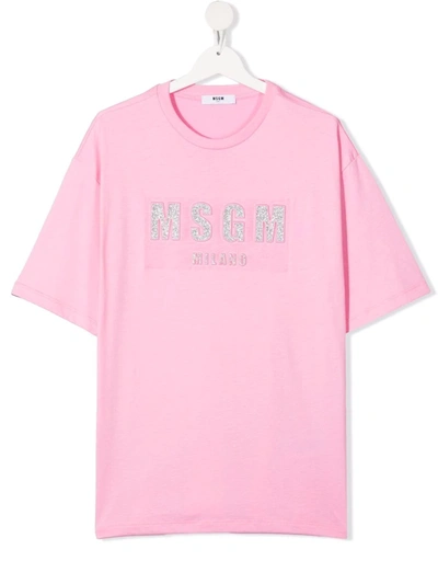 Msgm Teen Logo-print Cotton T-shirt In Pink