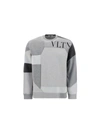 Valentino Vltn-print Patchwork Sweatshirt In Grigio Melange/nero