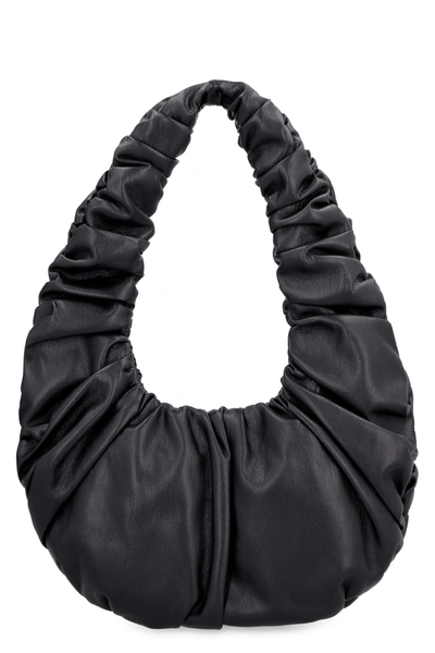 Nanushka Anja Ruched Vegan-leather Shoulder Bag In Black