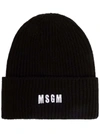 MSGM BLACK CHUNKY KNIT HAT WITH LOGO,3141MDL0121778099