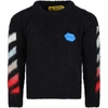 OFF-WHITE BLACK SWEATER FOR KIDS WITH BLUE LOGO,OBHA002F21KNI001 1084
