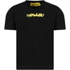 OFF-WHITE BLACK T-SHIRT FOR KIDS WITH YELLOW LOGO,OBAA002F21JER007 1018