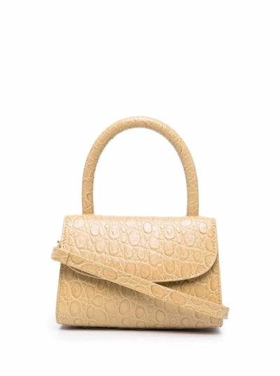 By Far Mini Circular Handbag In Crocodile Print Leather In Beige