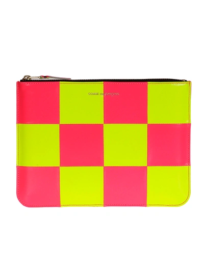 Comme Des Garçons Comme Des Garcons Wallet Fluo Squares Leather Pouch In Yellow/pink
