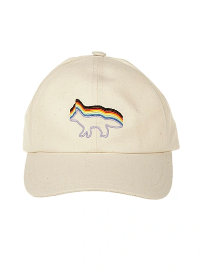 Maison Kitsuné Rainbow Fox Embroidery 6p Cap In Latte