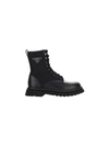 Prada Logo-plaque Panelled Ankle Boots In Nero