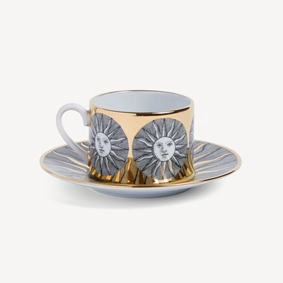 Fornasetti Tea Cup Sole In White/black/gold