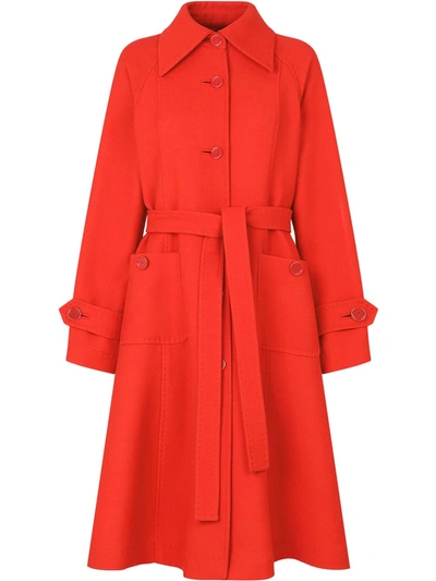 Dolce & Gabbana Belted Single-breasted Wool Coat In Red