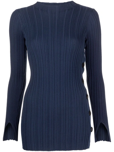 Adam Lippes Crepe Knit Long-sleeve Tunic Navy In Blue