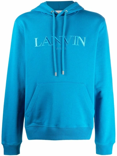 Lanvin Embroidered-logo Drawstring Hoodie In Blue