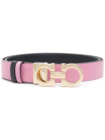 Ferragamo Gancini Logo-buckle Leather Belt In Pink