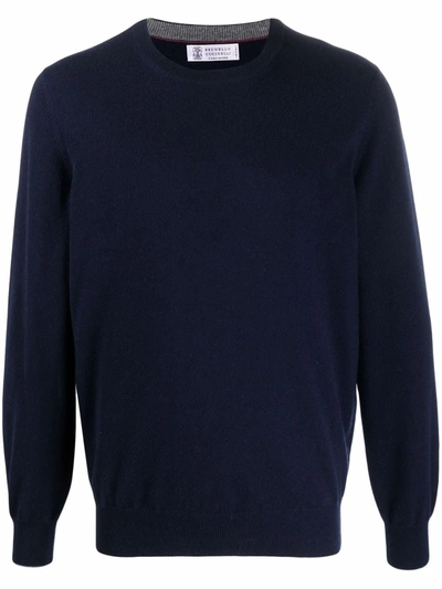 Brunello Cucinelli Men's Cashmere Crew Sweater In Blue