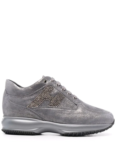 Hogan Interactive Low-top Suede Sneakers In Grigio