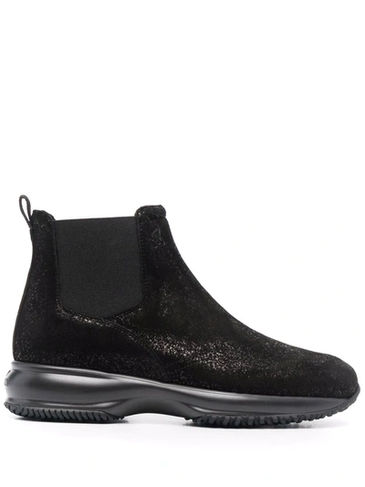 Hogan Interactive Suede Ankle Boots In Black