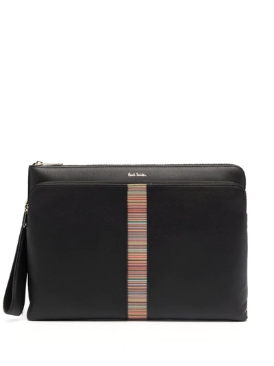 Paul Smith Artist-stripe Leather Clutch Bag In Schwarz