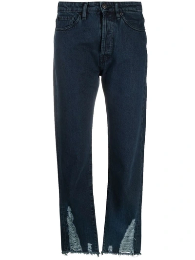 3x1 Higher Ground Cropped Distressed Boyfriend Jeans In Dark Denim