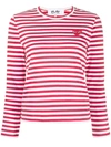 Comme Des Garçons Play Heart-motif Striped Top In Rot