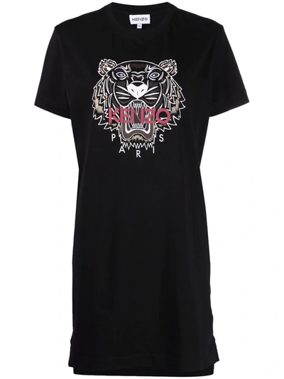 Kenzo Cotton Icon Tiger T-shirt Dress In Black