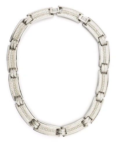 Pre-owned Dior 1990s  Snakeskin-effect Choker Necklace In Silver